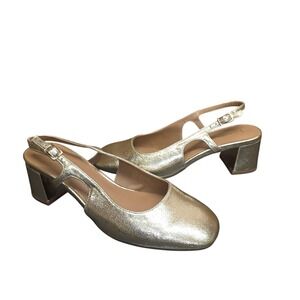 Kensie Lisa Gold Metallic Slingback Pumps Women 8 Block Heel Party Cocktail